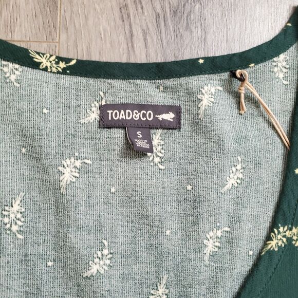 Toad and Co Dress Women's Small Green Print Organic Cotton Sleeveless Sun Dress - Picture 7 of 12